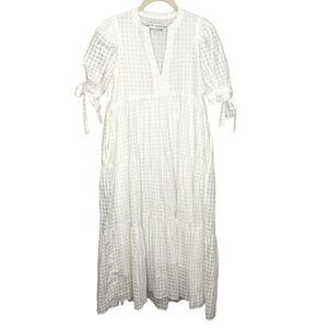 English Factory Dress Womens XS White Textured Midi Tie Sleeve Boho Pockets